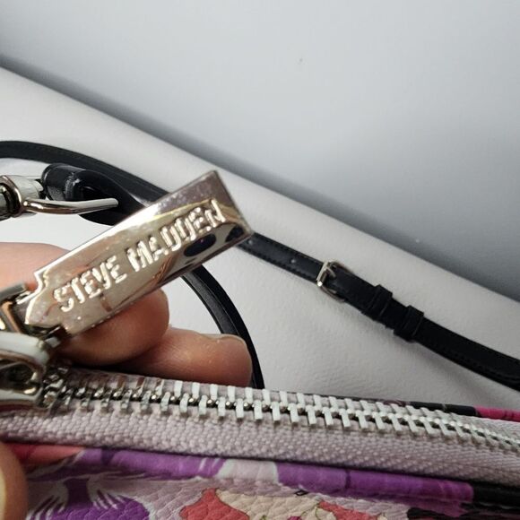 Steve Madden Women's Crossbody Bag Floral Black Multi Color with Silver Accents - Picture 3 of 8